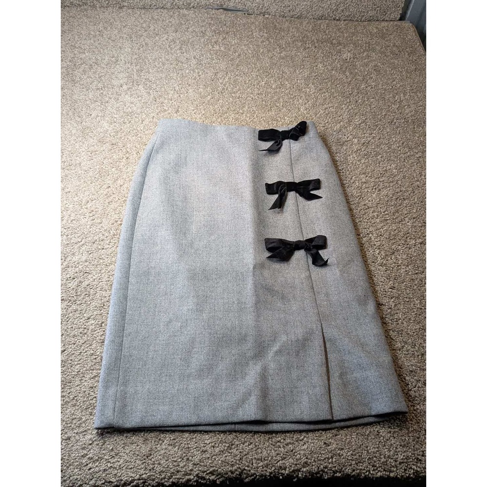 J.Crew Grey 100% Wool Velvet Bow Pencil Skirt Size 4 Business Casual Slit
